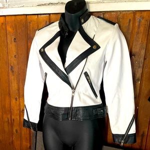 Custom Made Genuine Leather Jacket Cropped Colorblock Moto Biker XXS Motorcycle